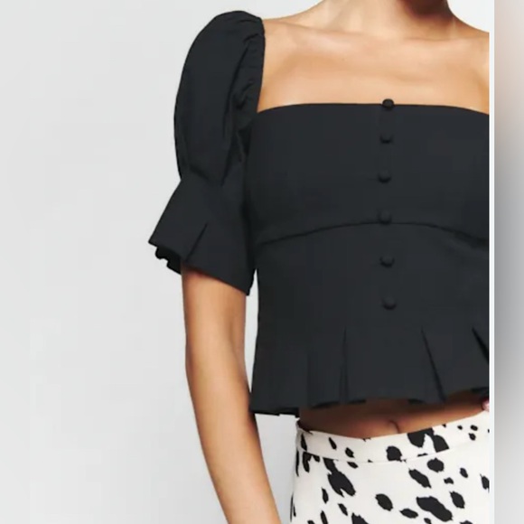 Reformation Talina Black Organic Cotton Top 6 - Picture 2 of 8